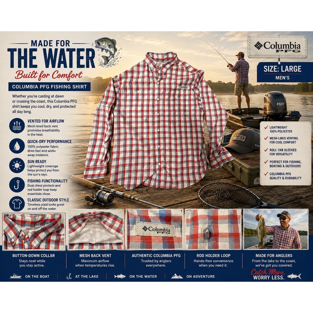 Columbia PFG Men's Long Sleeve Fishing Shirt Plaid Large Vented